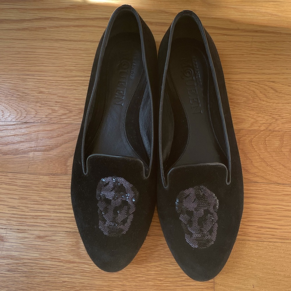 Alexander McQueen velour skull sequined flats
